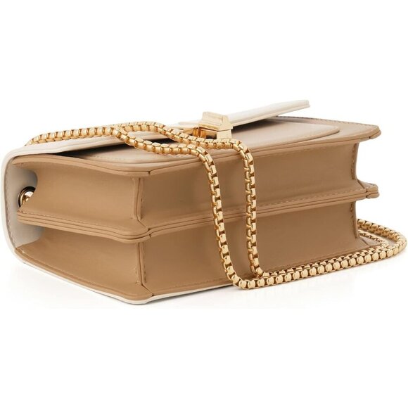 Women Beige Imported Faux Leather Twist Lock Crossbody Designer Handbags - Picture 4 of 9